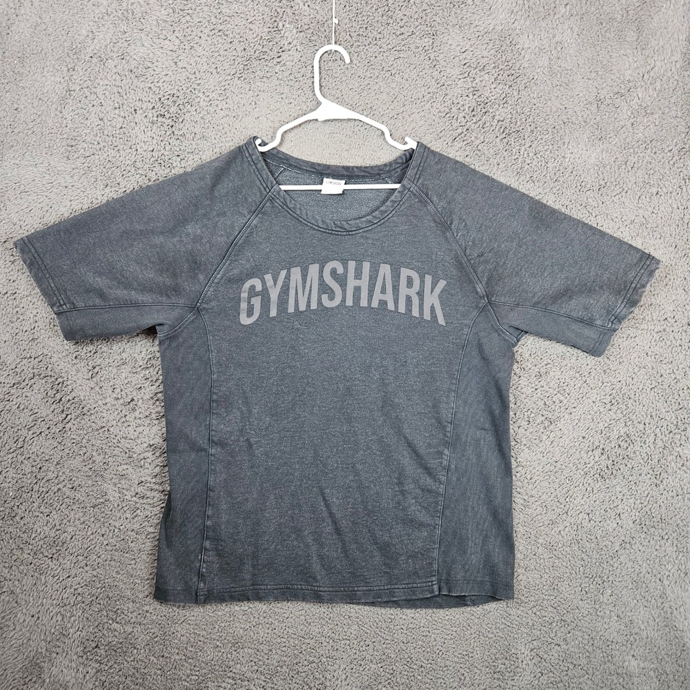 Gymshark Mens Large Charcoal Grey Acid Wash Short Sleeve Sweatshirt A2A9I Logo